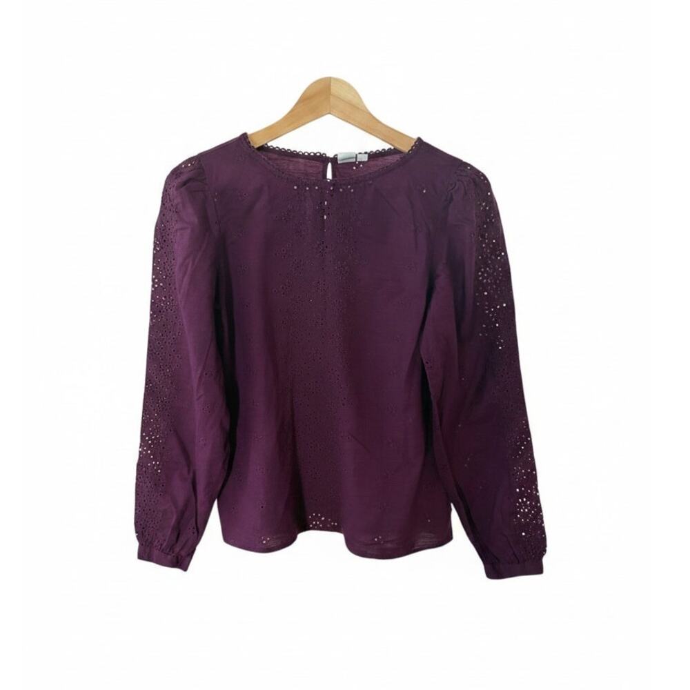 GAP Women's Burgundy Eyelet Embroidered Long Sleeve Blouse Size S